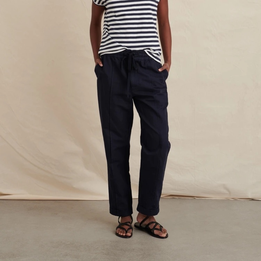 NWT Alex Mill Cotton Linen Sam Pull On Drawstring Pant Dark Navy Blue